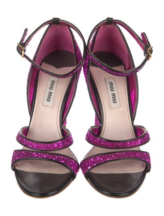 Miu Miu Leather Glitter Accents Sandals