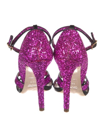 Miu Miu Leather Glitter Accents Sandals