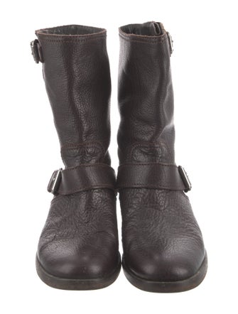 Miu Miu Leather Studded Accents Moto Boots