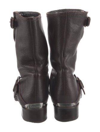 Miu Miu Leather Studded Accents Moto Boots