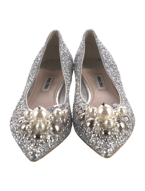 Miu Miu Faux Pearl Accents Glitter Ballet Flats