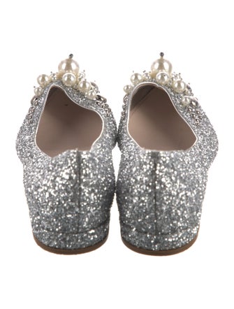 Miu Miu Faux Pearl Accents Glitter Ballet Flats