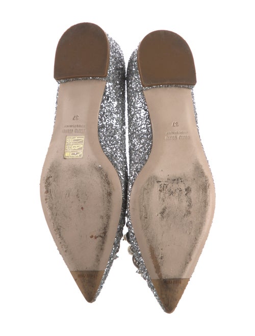 Miu Miu Faux Pearl Accents Glitter Ballet Flats
