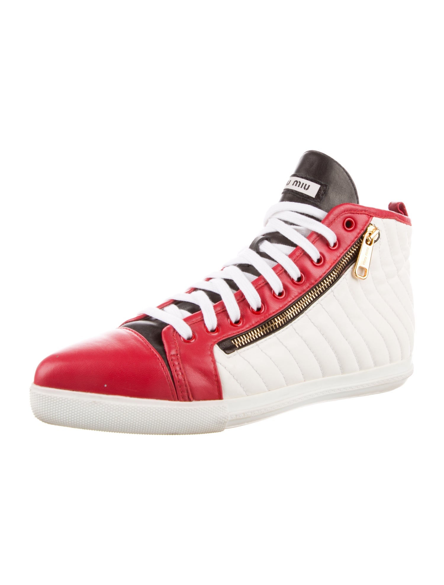 Miu Miu Leather Colorblock Pattern Sneakers