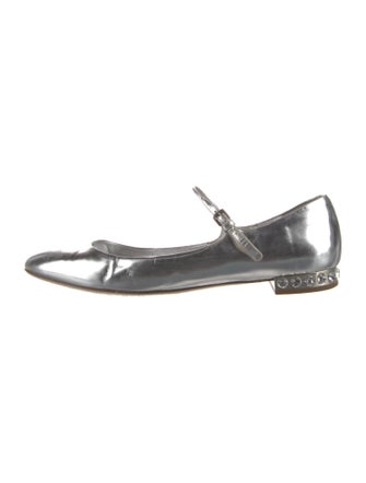 Miu Miu Patent Leather Crystal Embellishments Mary Jane Flats