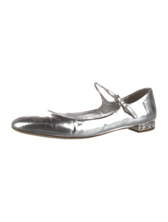 Miu Miu Patent Leather Crystal Embellishments Mary Jane Flats