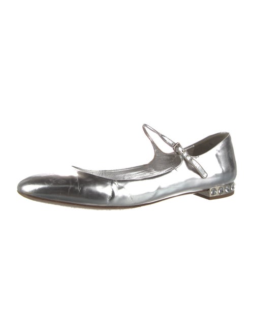 Miu Miu Patent Leather Crystal Embellishments Mary Jane Flats
