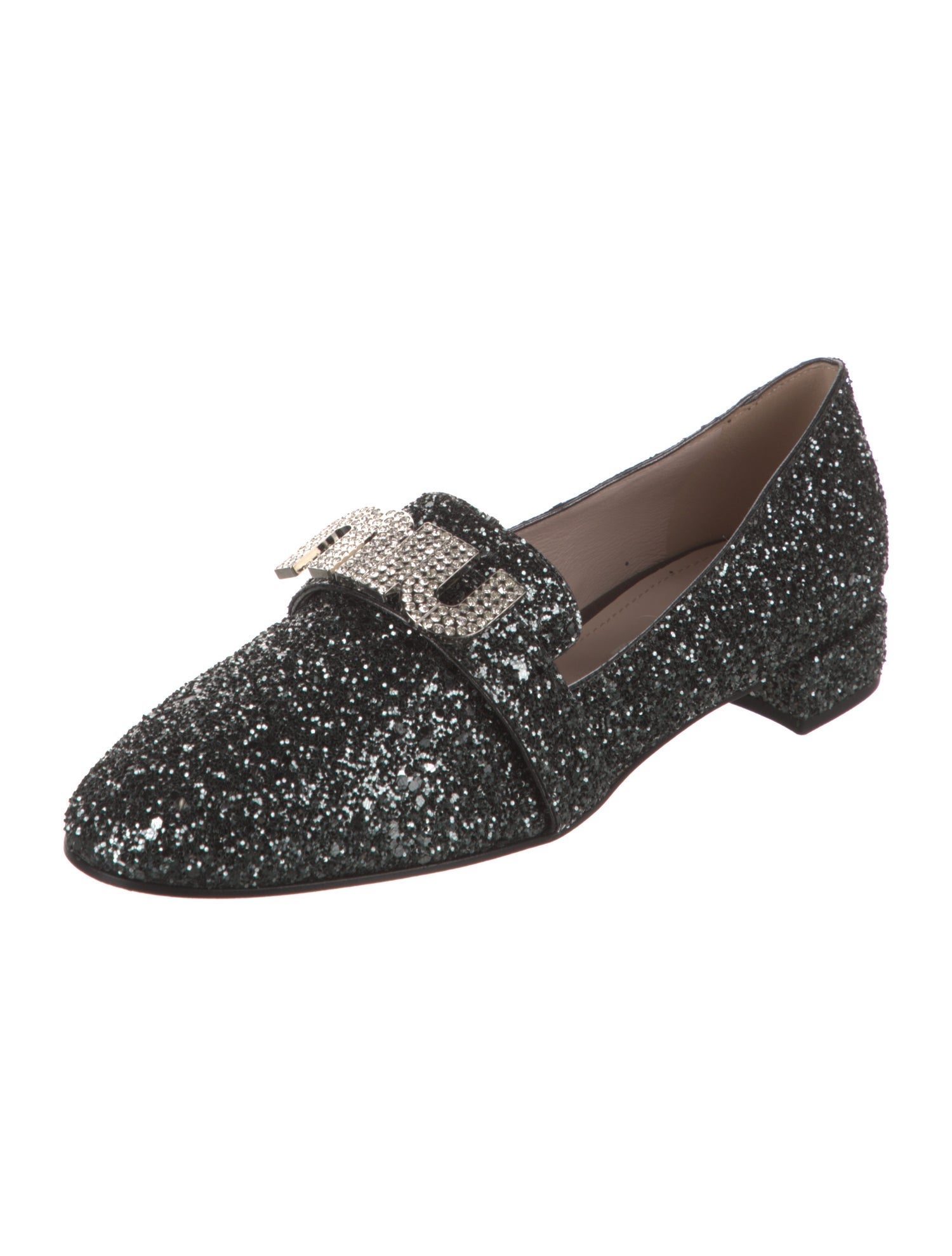 Miu Miu Glitter Studded Accents Loafers