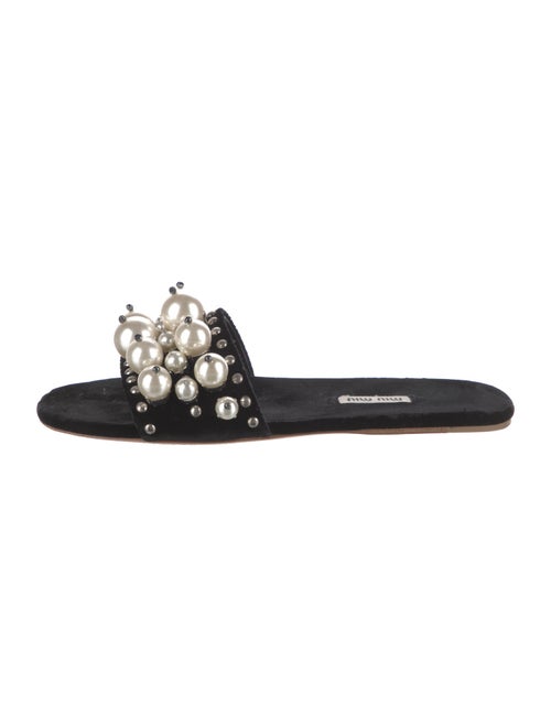 Miu Miu Faux Pearl Accents Velvet Slides