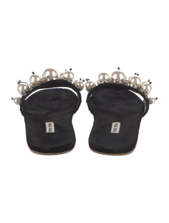 Miu Miu Faux Pearl Accents Velvet Slides