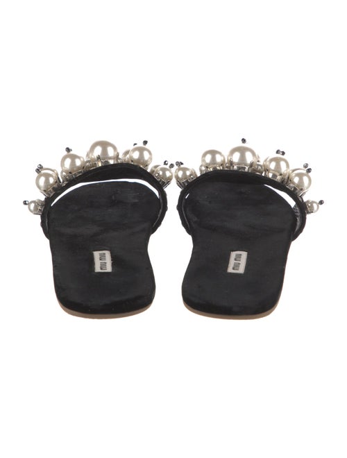 Miu Miu Faux Pearl Accents Velvet Slides