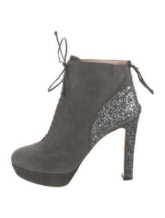 Miu Miu Suede Glitter Accents Lace-Up Boots