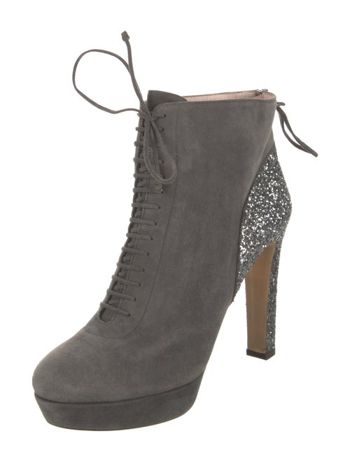 Miu Miu Suede Glitter Accents Lace-Up Boots