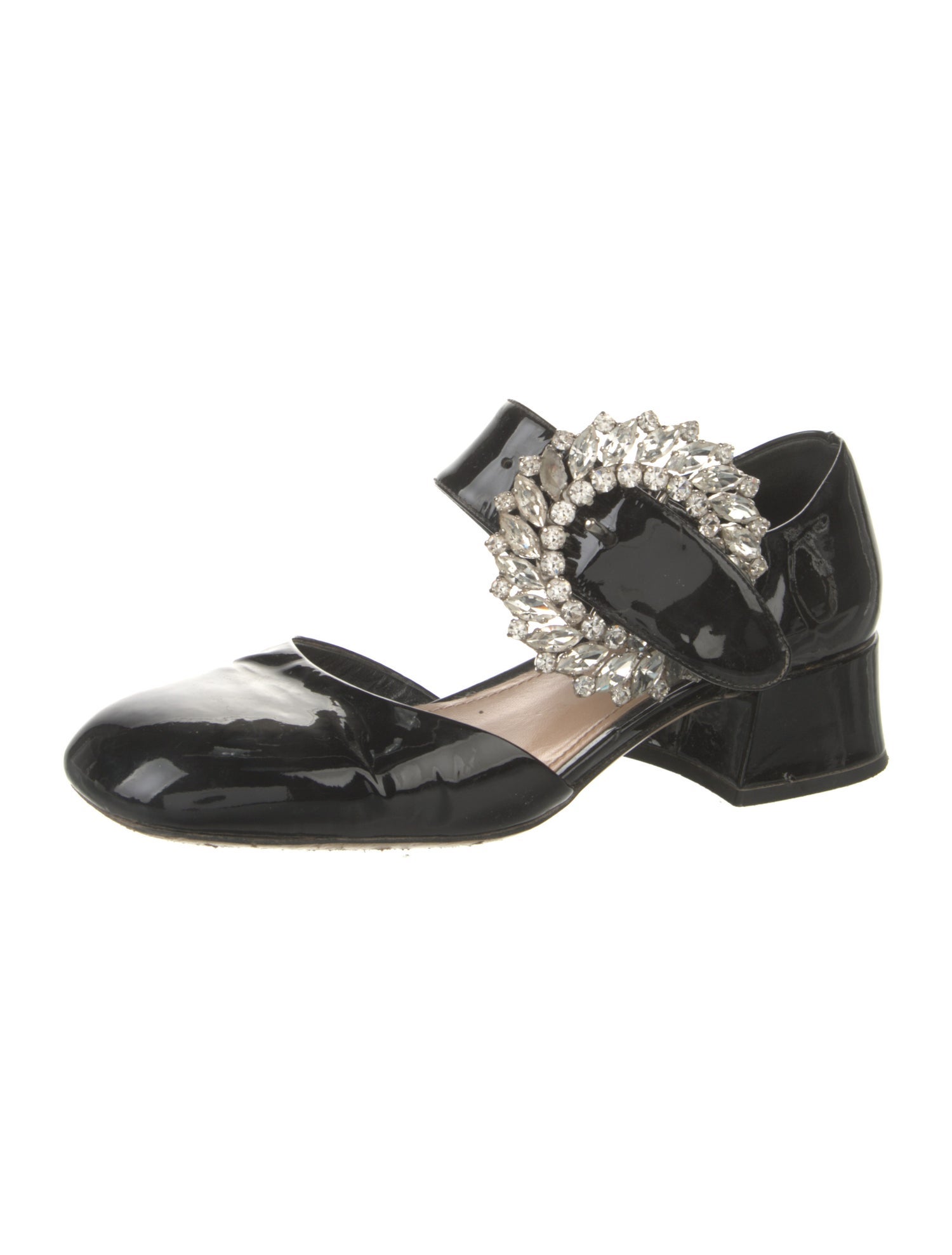 Miu Miu Patent Leather Crystal Embellishments Mules