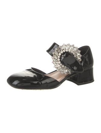 Miu Miu Patent Leather Crystal Embellishments Mules
