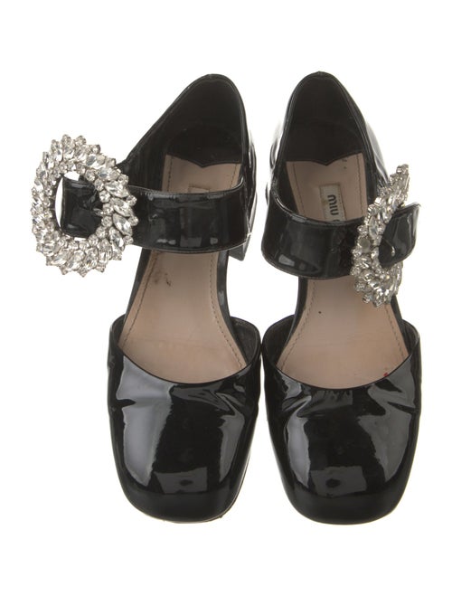 Miu Miu Patent Leather Crystal Embellishments Mules
