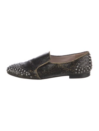 Miu Miu Leather Studded Accents Loafers
