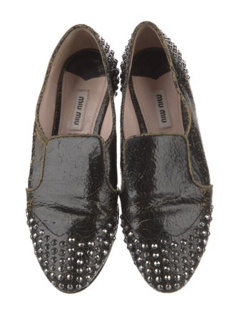 Miu Miu Leather Studded Accents Loafers