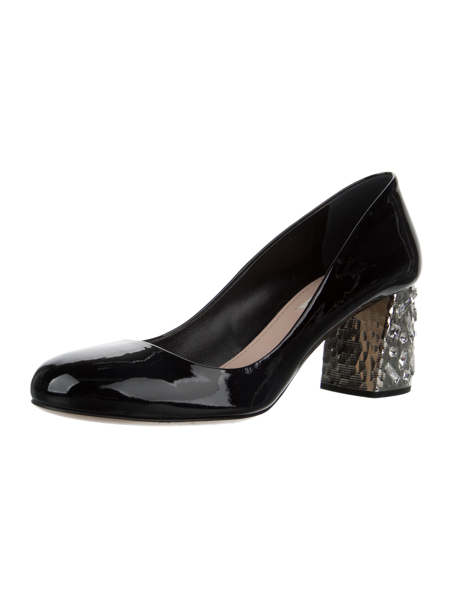 Miu Miu Patent Leather Crystal Embellishments Pumps