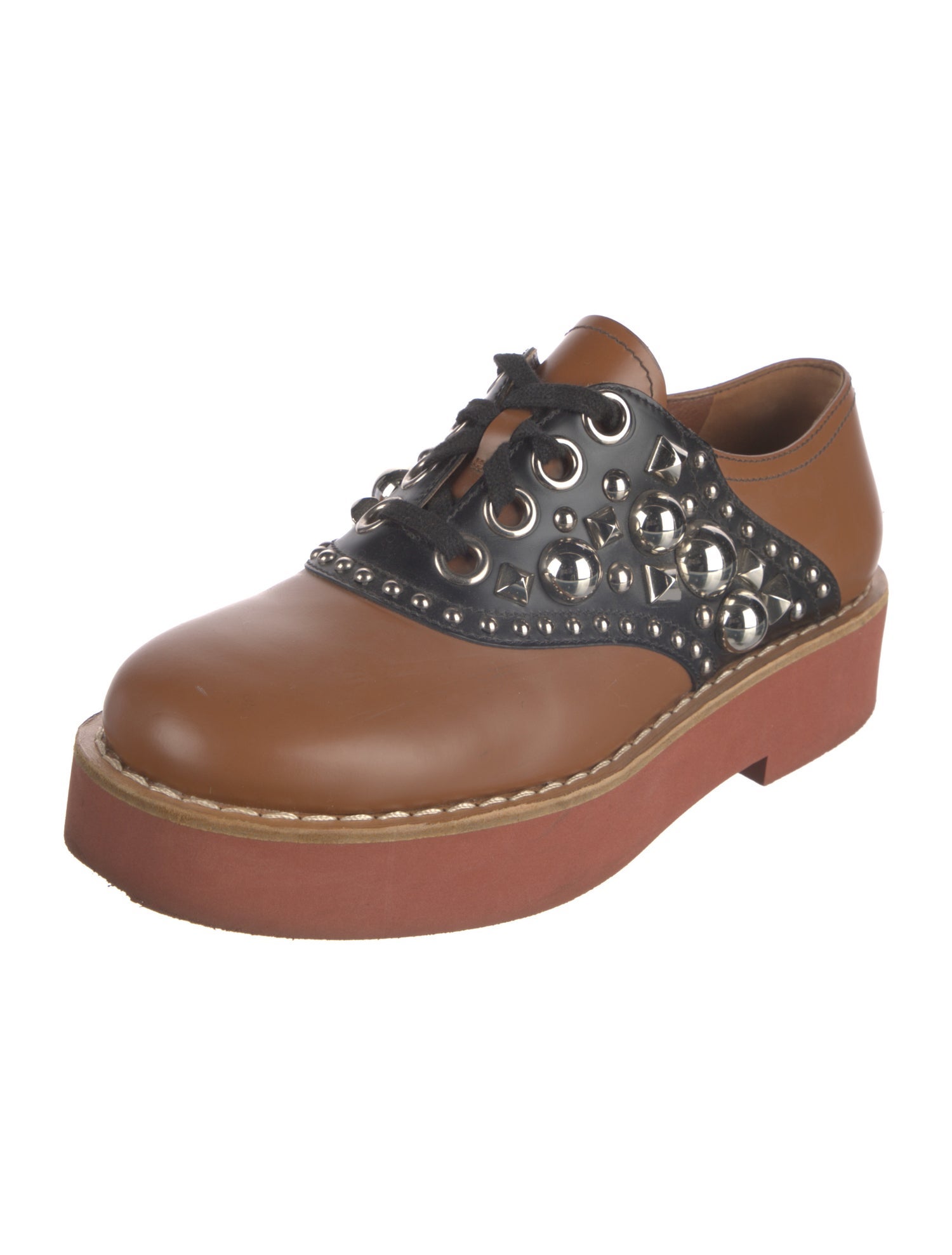 Miu Miu Leather Colorblock Pattern Oxfords