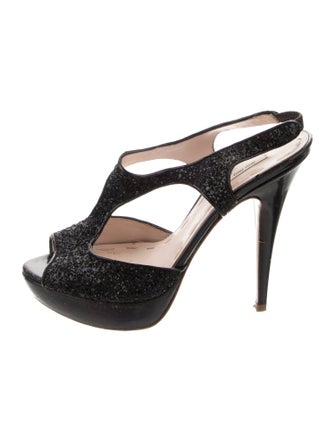 Miu Miu Glitter Glitter Accents T-Strap Pumps
