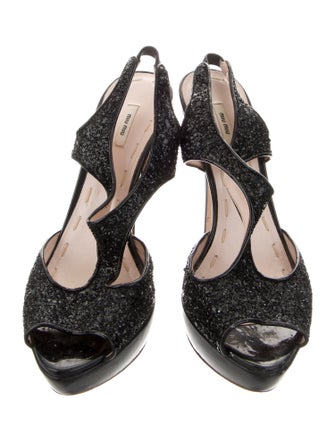 Miu Miu Glitter Glitter Accents T-Strap Pumps