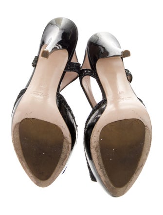 Miu Miu Glitter Glitter Accents T-Strap Pumps