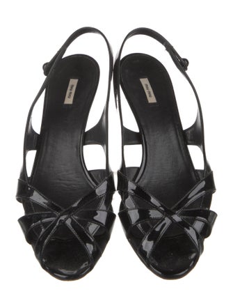 Miu Miu Patent Leather Cutout Accent Slingback Sandals