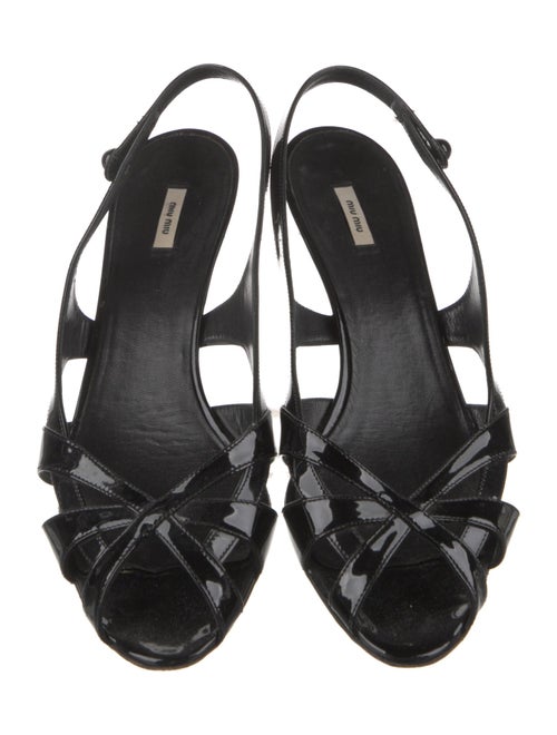 Miu Miu Patent Leather Cutout Accent Slingback Sandals