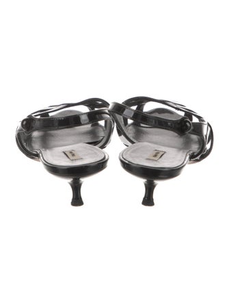 Miu Miu Patent Leather Cutout Accent Slingback Sandals