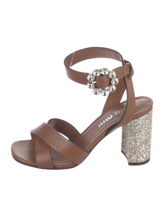 Miu Miu Leather Glitter Accents Sandals