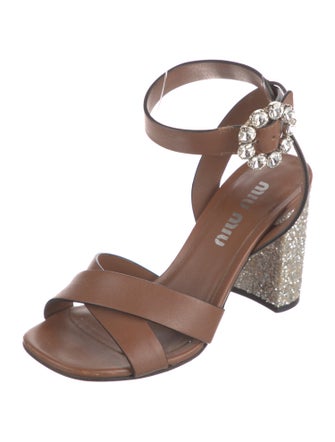 Miu Miu Leather Glitter Accents Sandals
