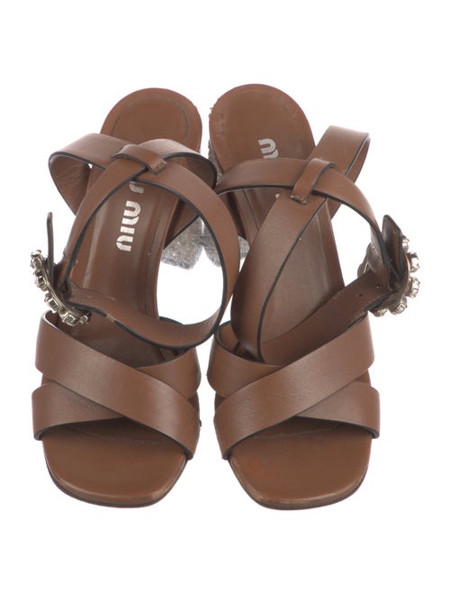 Miu Miu Leather Glitter Accents Sandals