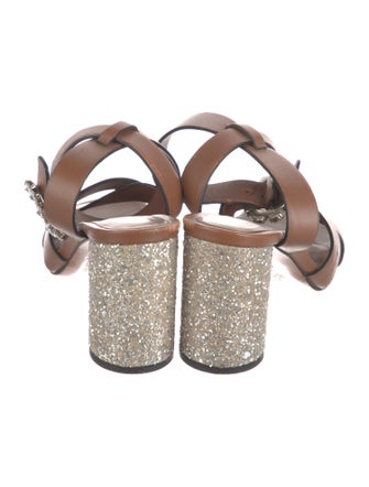 Miu Miu Leather Glitter Accents Sandals