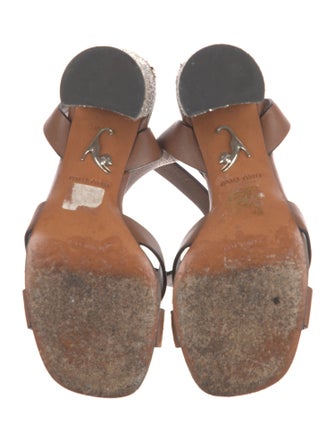 Miu Miu Leather Glitter Accents Sandals