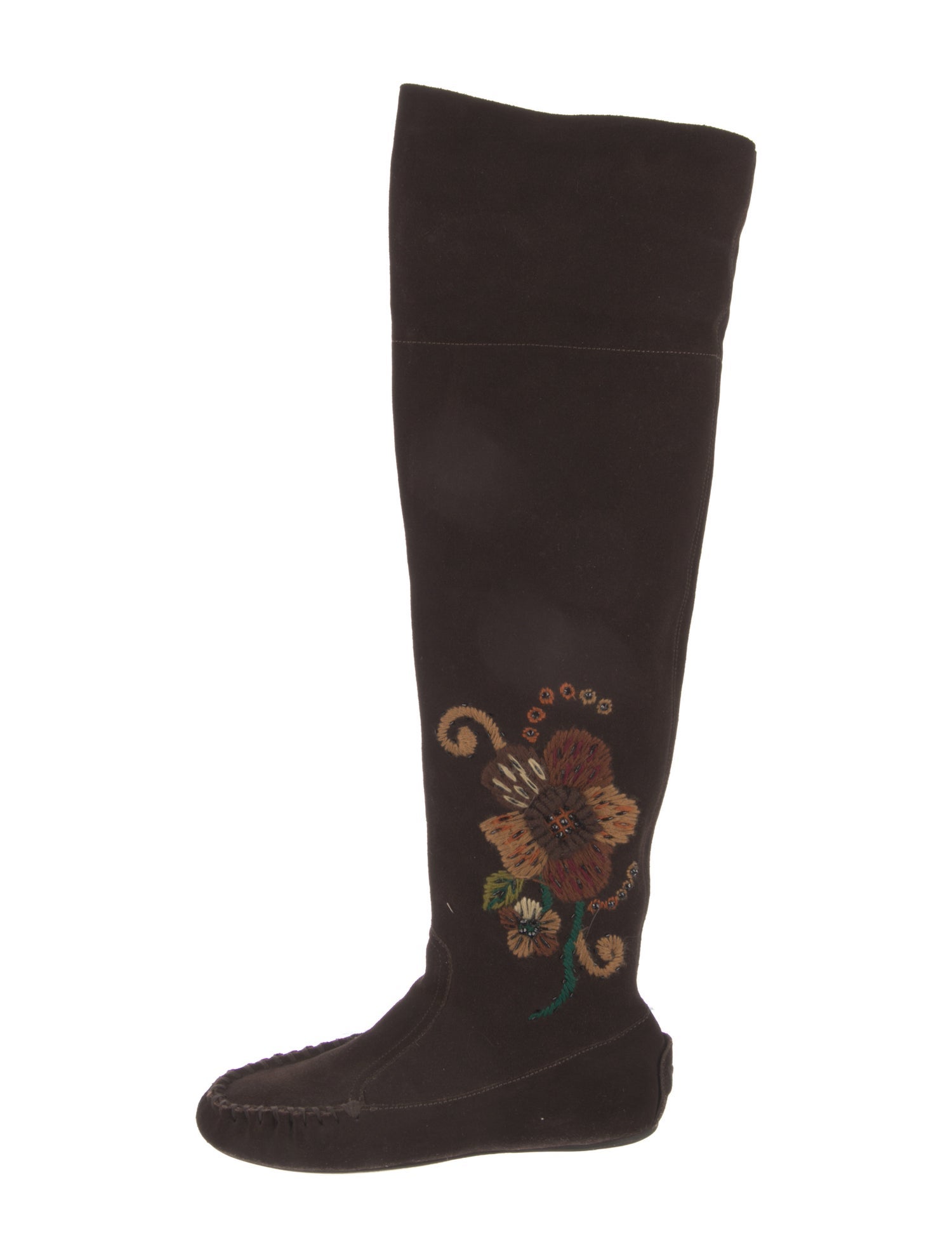 Miu Miu Suede Embroidered Accent Boots