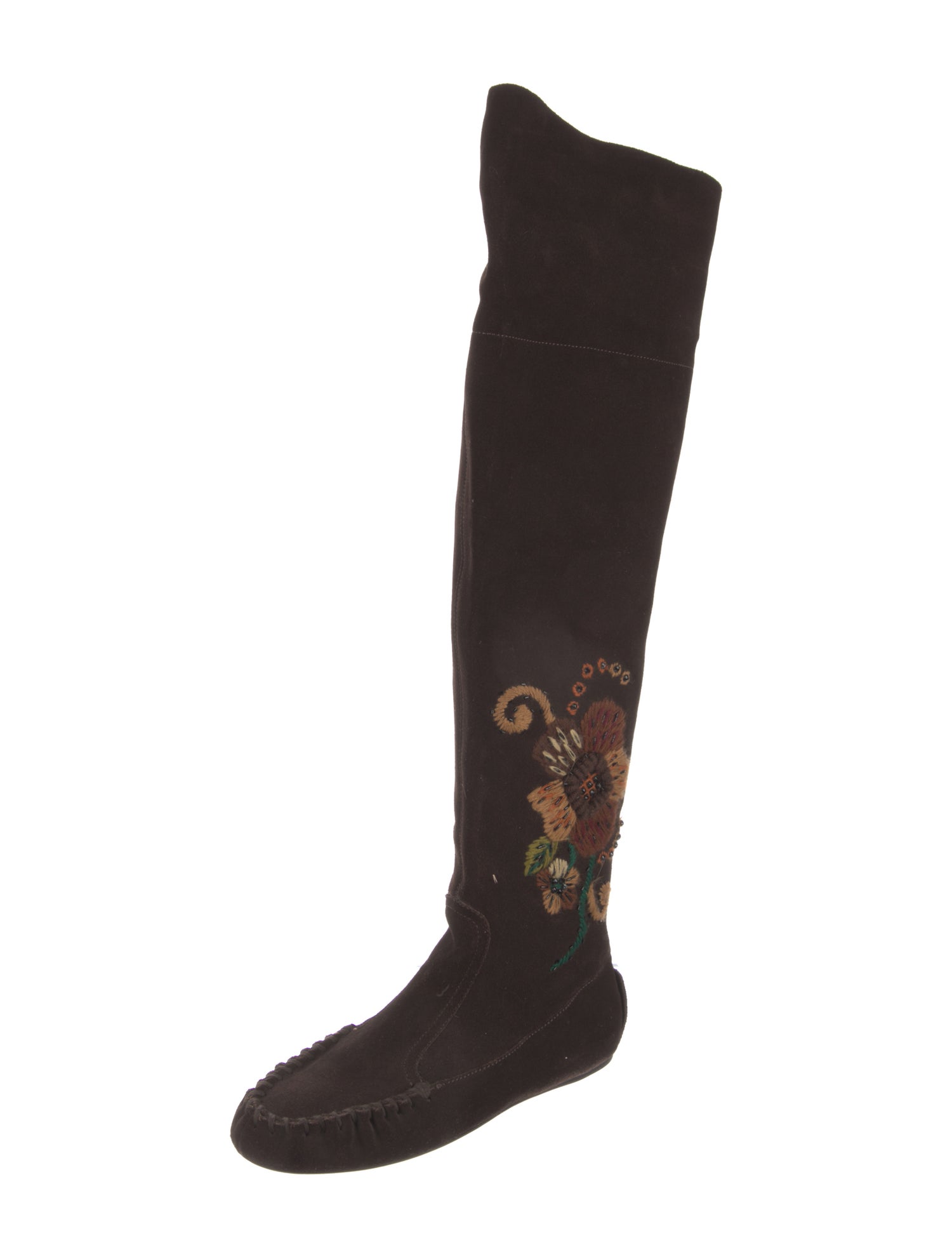 Miu Miu Suede Embroidered Accent Boots