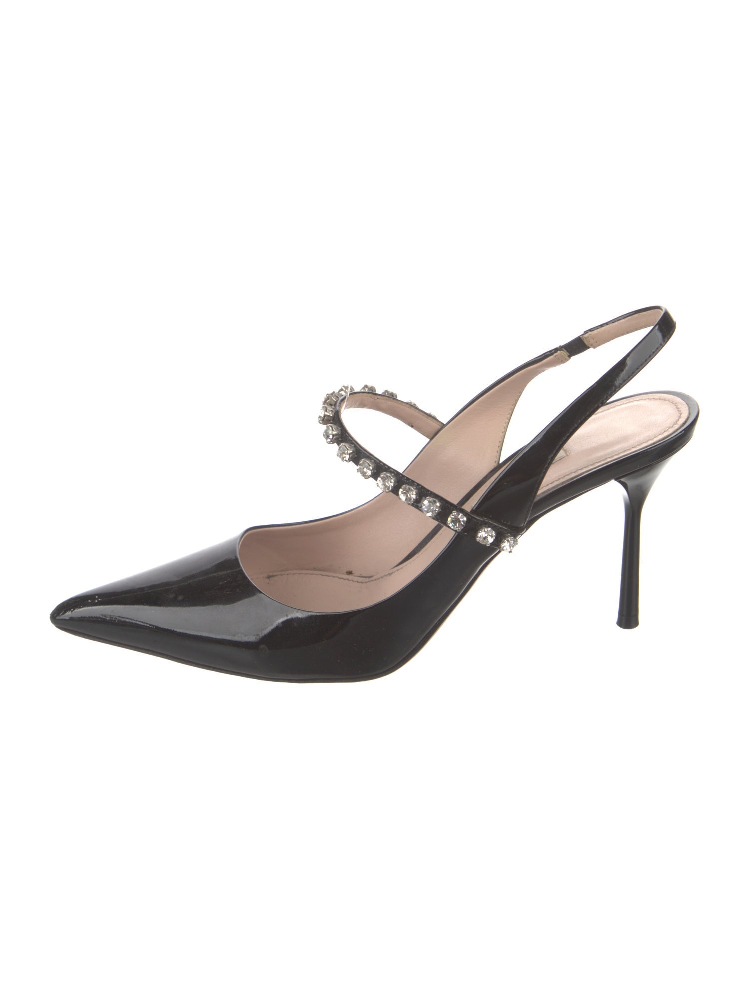 Miu Miu Patent Leather Whipstitch Trim Slingback Pumps