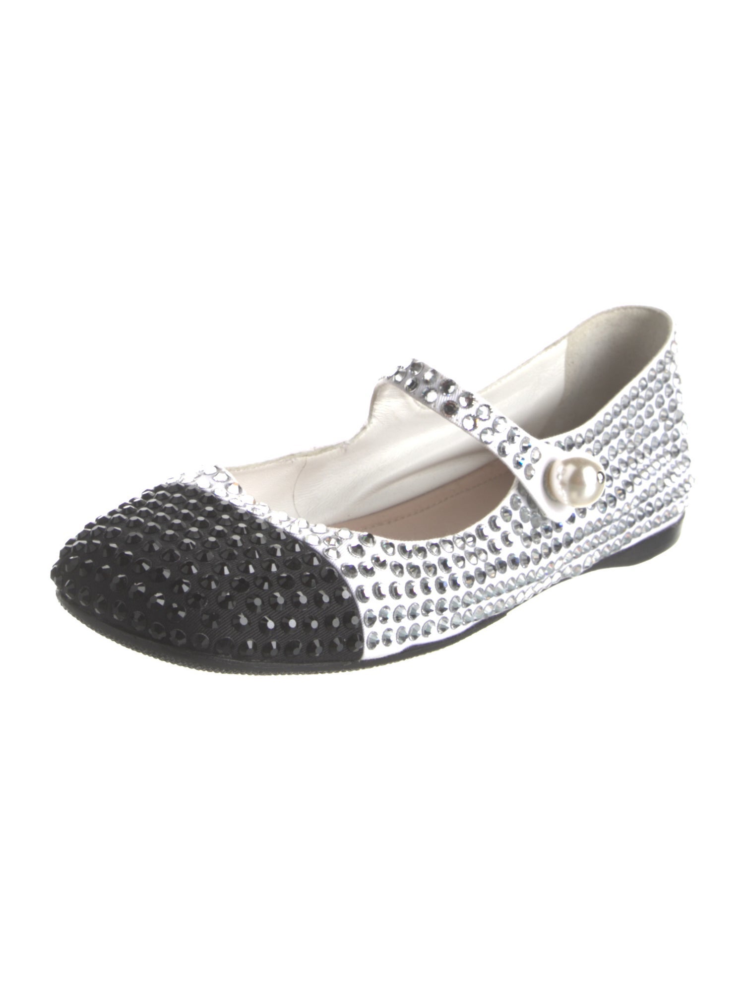 Miu Miu Faux Pearl Accents Crystal Mary Jane Flats