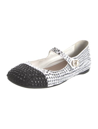 Miu Miu Faux Pearl Accents Crystal Mary Jane Flats