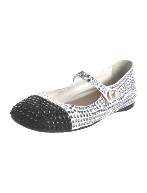Miu Miu Faux Pearl Accents Crystal Mary Jane Flats
