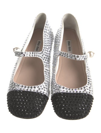 Miu Miu Faux Pearl Accents Crystal Mary Jane Flats