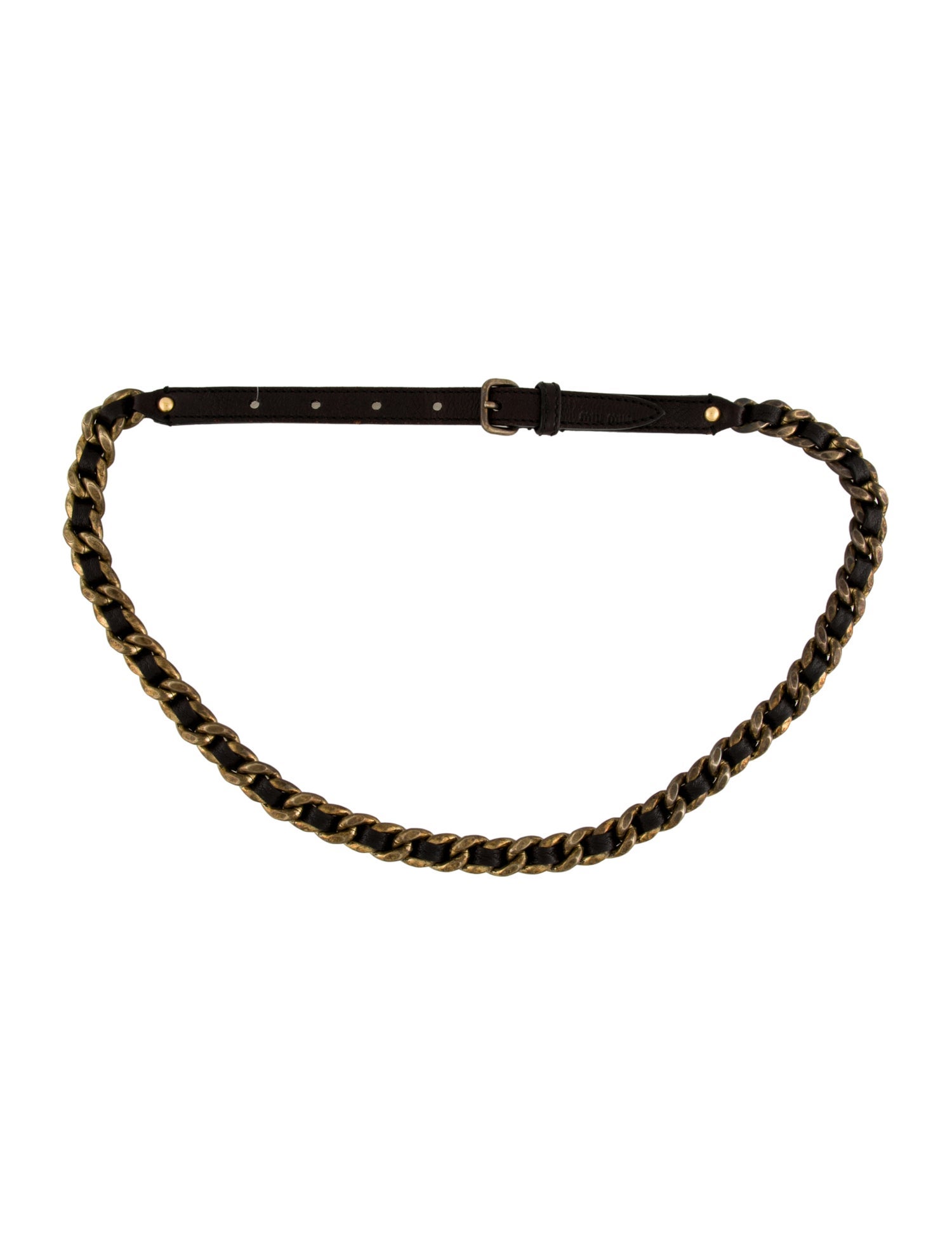 Miu Miu Skinny Leather Chain-Link Belt
