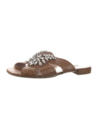 Miu Miu Leather Crystal Embellishments Slides