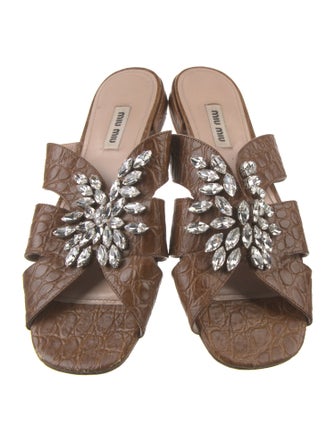 Miu Miu Leather Crystal Embellishments Slides