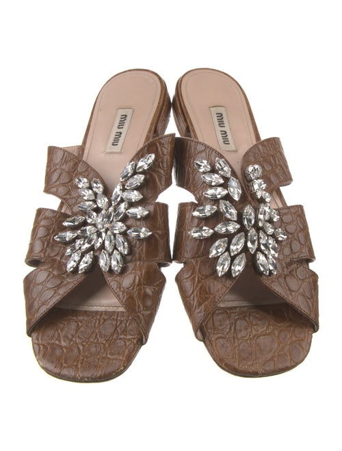 Miu Miu Leather Crystal Embellishments Slides