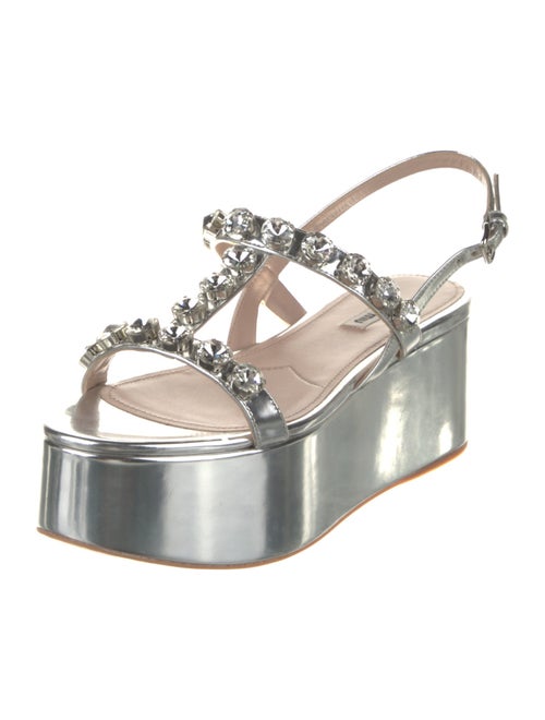 Miu Miu Patent Leather Crystal Embellishments T-Strap Sandals