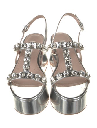 Miu Miu Patent Leather Crystal Embellishments T-Strap Sandals