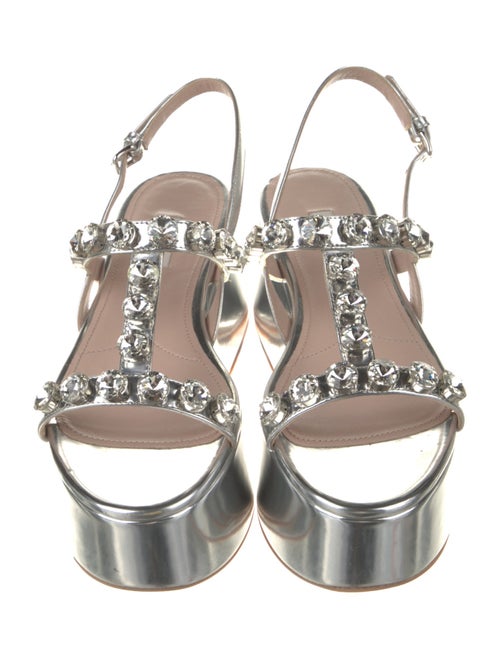 Miu Miu Patent Leather Crystal Embellishments T-Strap Sandals