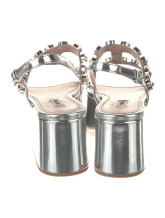 Miu Miu Patent Leather Crystal Embellishments T-Strap Sandals